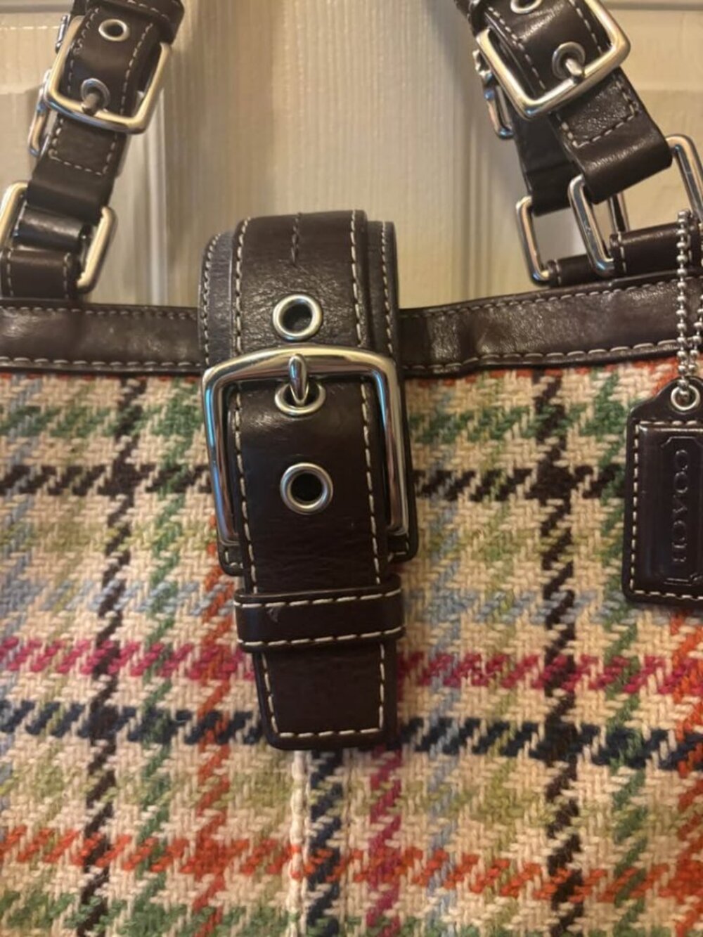 Vintage Y2K Coach Hampton Tattersall Houndstooth Satchel - $100 (MSRP $328) - Picture 3 of 5